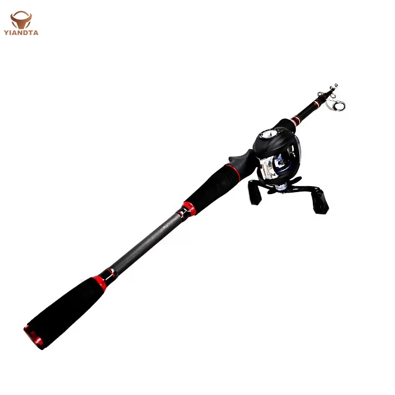 

2.1M Telescopic Fish Rod Reel Fishing Pole Spinning Reel Kit Tool, Black