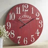 Oversize Wall Clock Red Wood Face Design And Faux-galvanized Numbers and Black arms, Large wood wall clock