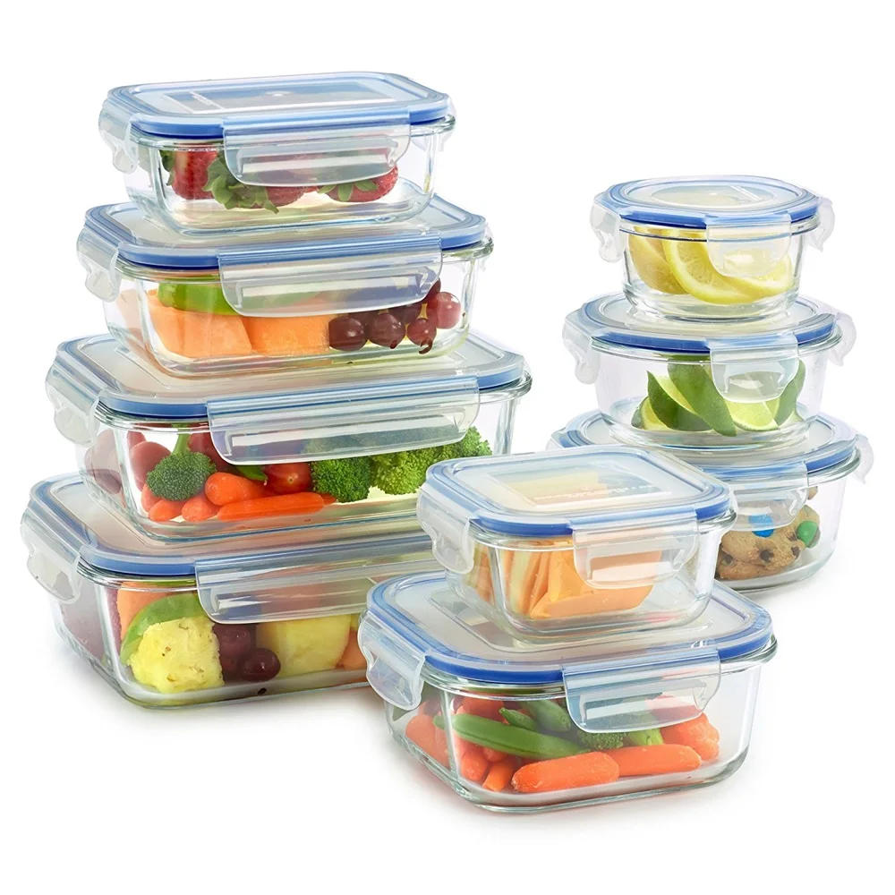 

Glass Food Storage Container Set - BPA Free - Use for Home, Kitchen and Restaurant - Snap On Lids Keep Food Fresh With Airtight