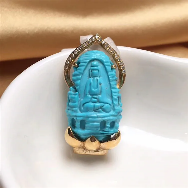 

fashion latest product 18k gold Hubei China natural blue-green turquoise buddha necklace pendant for children male female