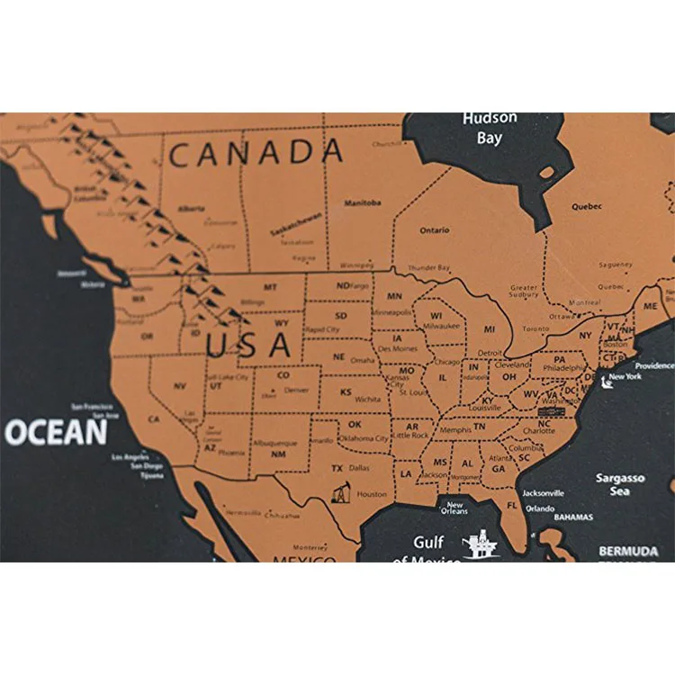 
Factory directly sell blue oceans scratch usa off world map poster 