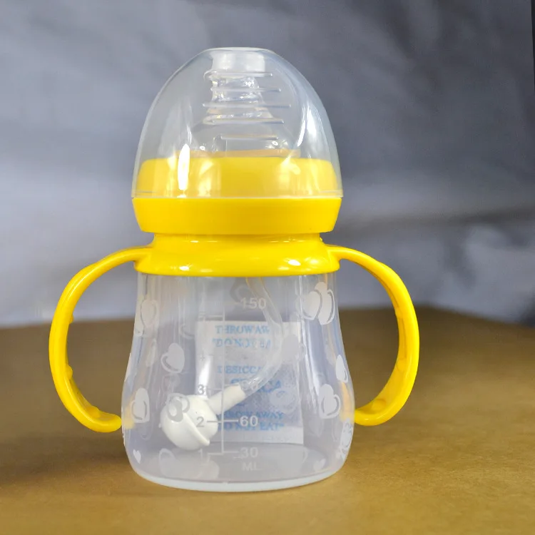 Cute Baby bottle Infant Newborn Cup Children Learn Feeding Drinking Handle Bottle kids Straw Juice water