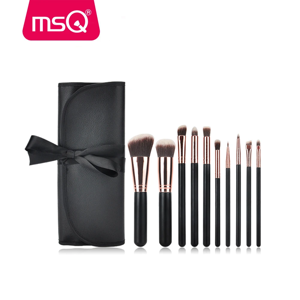 

MSQ 10pcs makeup brushes set with bag private label make up brush nylon hair cosmetic brush set leather