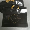 Reusable LDPE/HDPE black bag with gold logo print soft loop handle bag for shopping