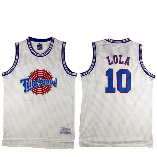 

Free shipping custom Space Jam Tops Movie Tune Squad LOLA BUNNY #10 Basketball Jersey White Color, Customized colors