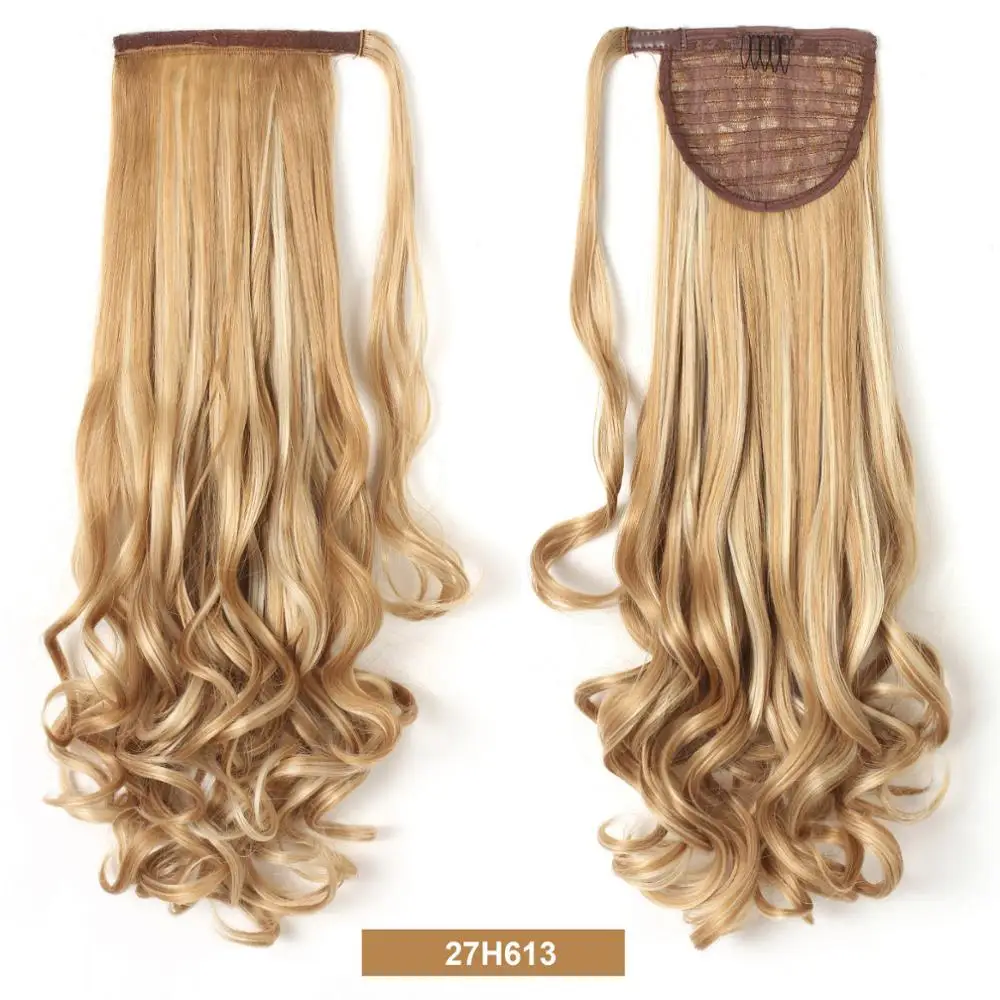
Heat resistant curly drawstring ponytail blonde hair extension wrap around ponytails 