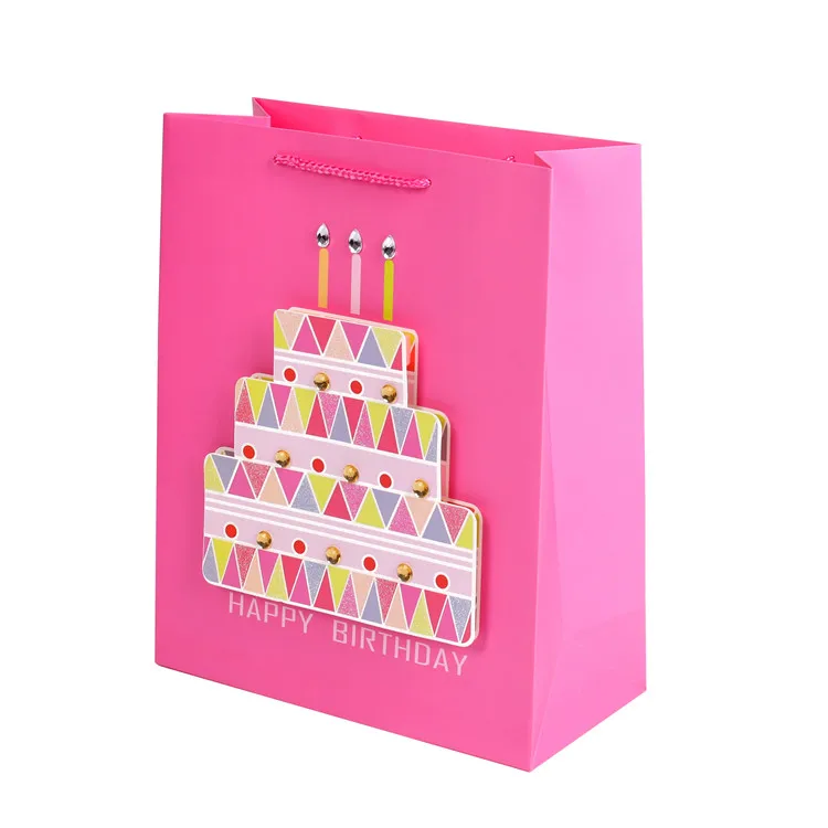 Stock Promotional Lovely Cheap Cake Pattern Kraft Square Party Paper Packing Bags With Logo Printing