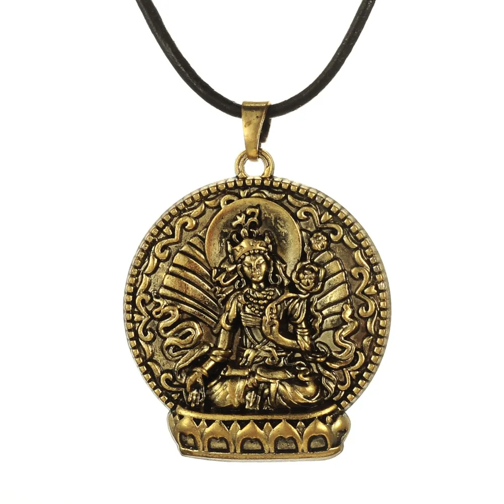 

Vintage Good Luck Necklace Buddha Necklace With Black Leather Chain,Tai Amulet Buddha Necklace