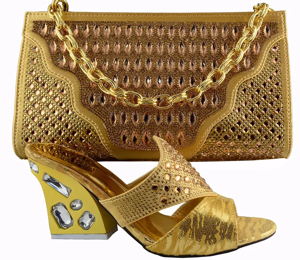 Gf52 High Quality Wedding Shoes And Bags Gold Color Italy Designs