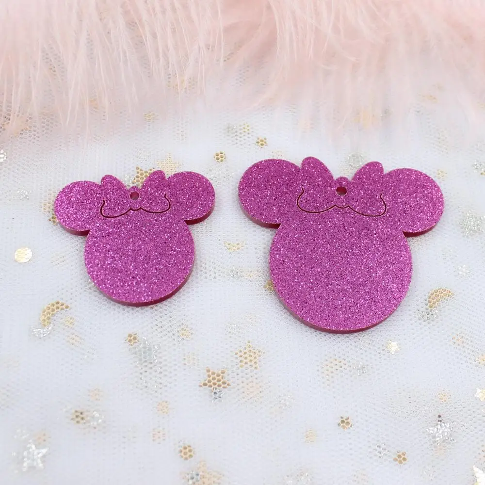 

AC1572 2inches Hot Pink Glitter Female Mouse Earrings Female Mouse Key Chain 50mm Laser Cutout keychain