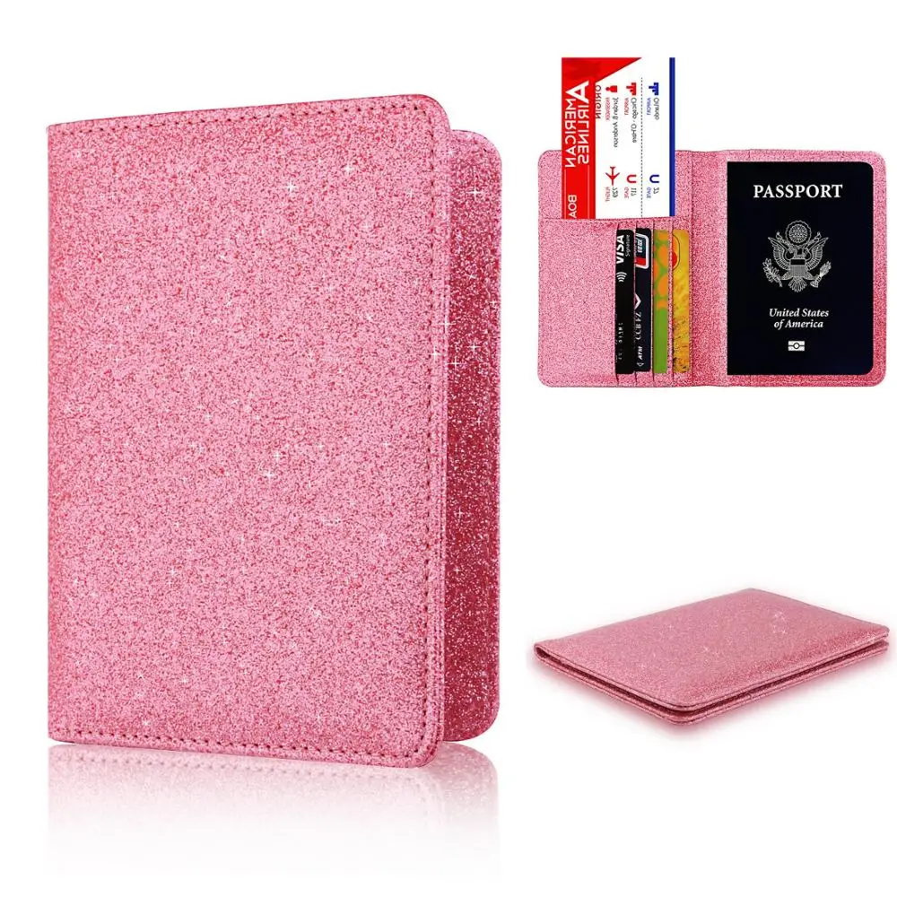 

Amazon hot selling RFID blocking America bling passport holder card ticket PU leather glitter passport cover, Blue, gold, pink, purple