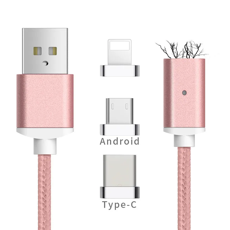 Hot-selling Braided Design USB Cable 3 In 1 Magnetic Connectors USB Data Cable For Mobile Phone