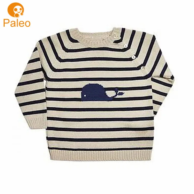 

Factory Custom Wholesale prince navy and light color cotton boy sweater with whale pattern