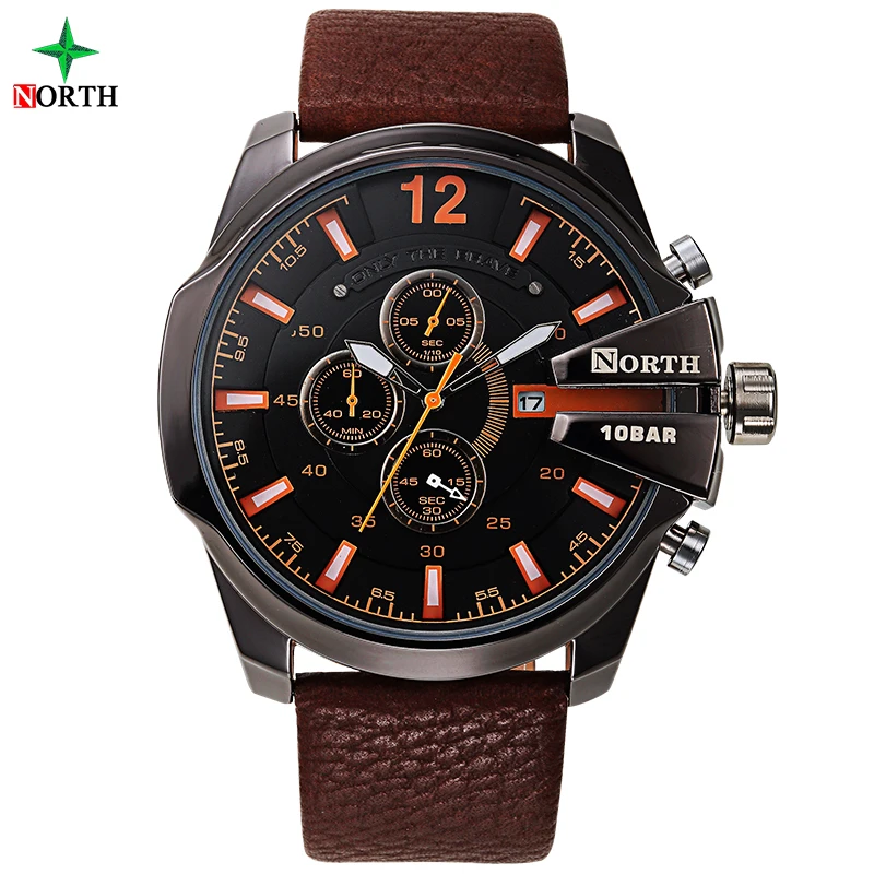 

North 6002 Men Quartz Movement Leather Strap Wrist Watch Fashion Calendar Chronograph Watches Men, 5 colors