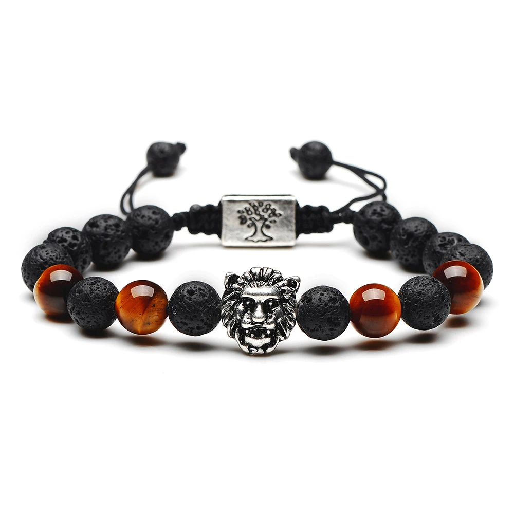 

Plated Lion Head Volcanic Stone Beads Hand String Natural Stone Fashion Woven Bracelet