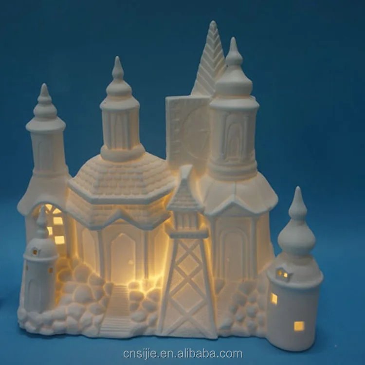 White ceramic castle Christmas village house Christmas decorations with LED lights