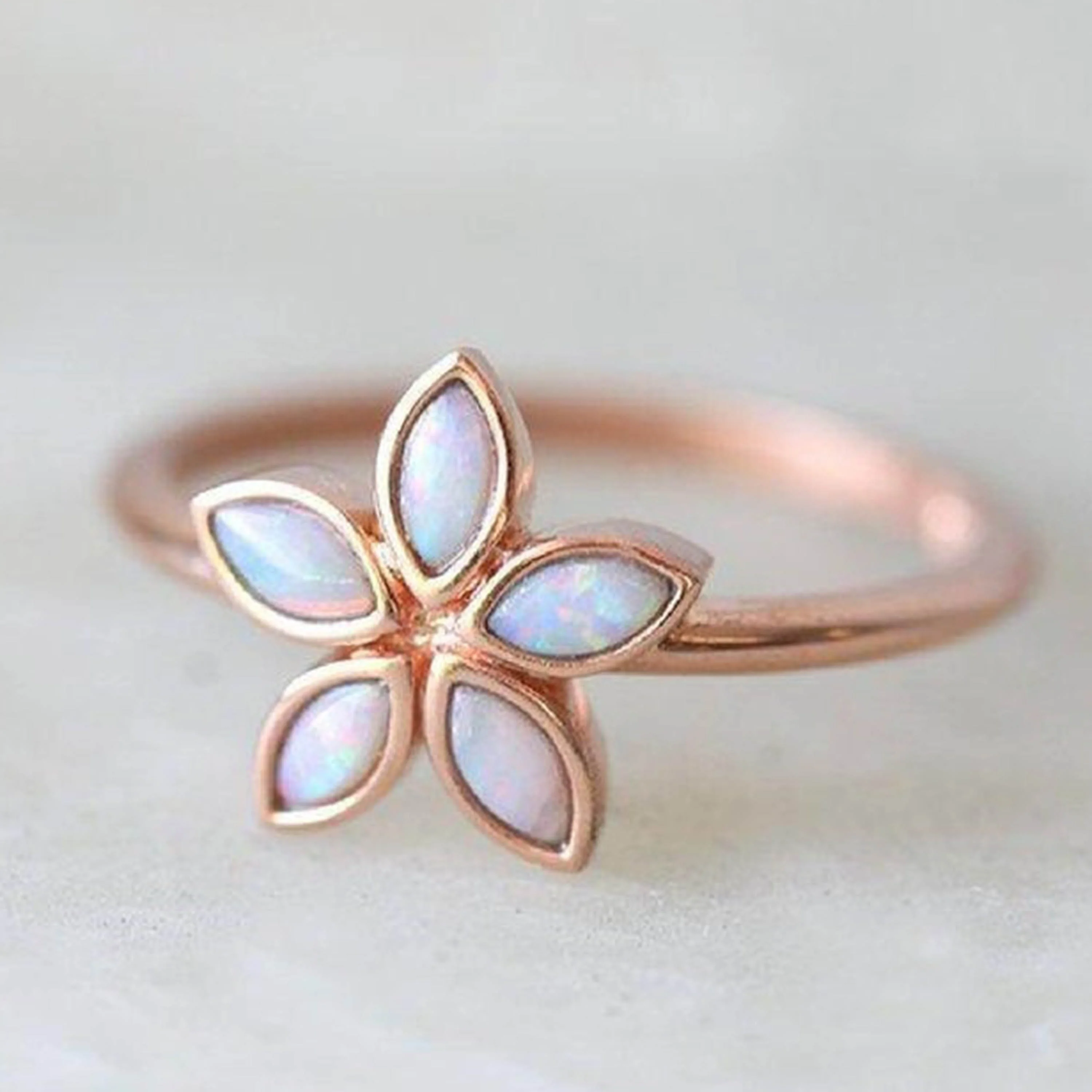 

925 Sterling Silver Sample Jewelry Rose gold plated Opal flower dainty rings, White opal