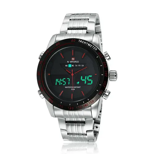 

NAVIFORCE 9024 Quartz+Digital Watch Stainless Steel Waterproof LED Digital Military Sport Men Wristwatch Relogio Masculino, 6 color for choice