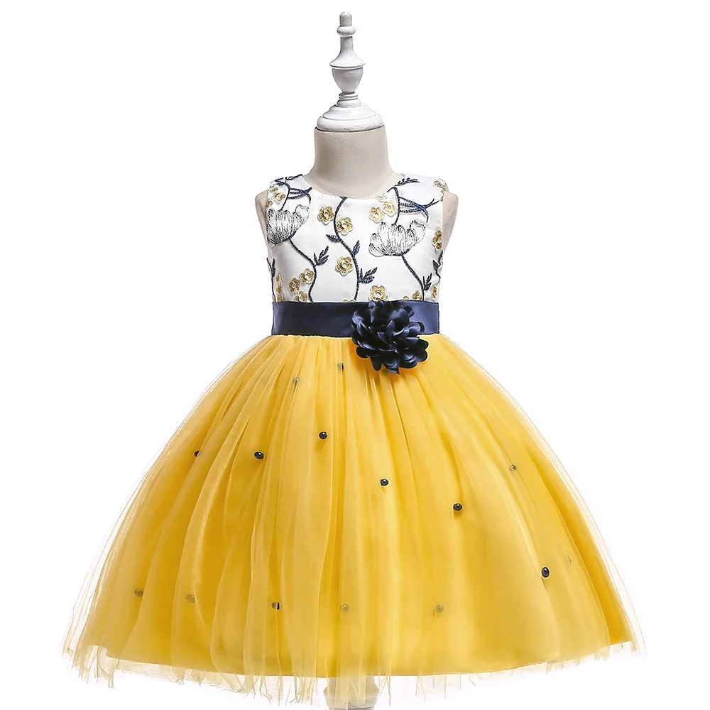 

Amazon new dress 2018 children's clothing girls dress embroidered fluffy mesh color matching girls princess dress, Red;yellow;blue