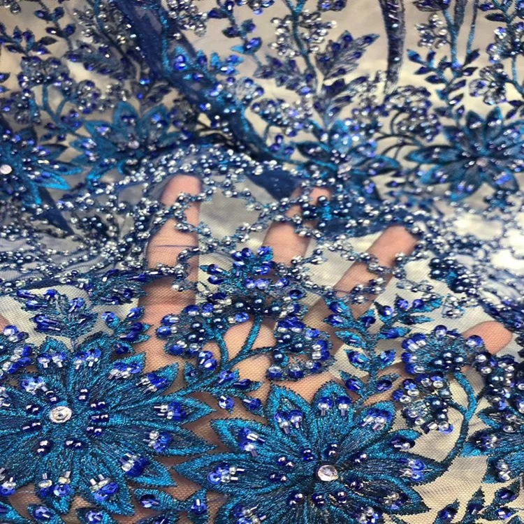 

2019 new arrival 3D beaded embroidery bridal lace fabric for wedding dress
