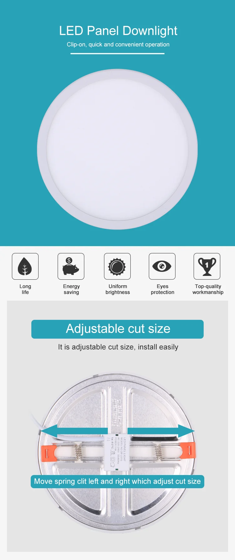 White RoundLed Panel Light Adjustable Multicolor 6w 8w 15w 20w Recessed LED Downlight