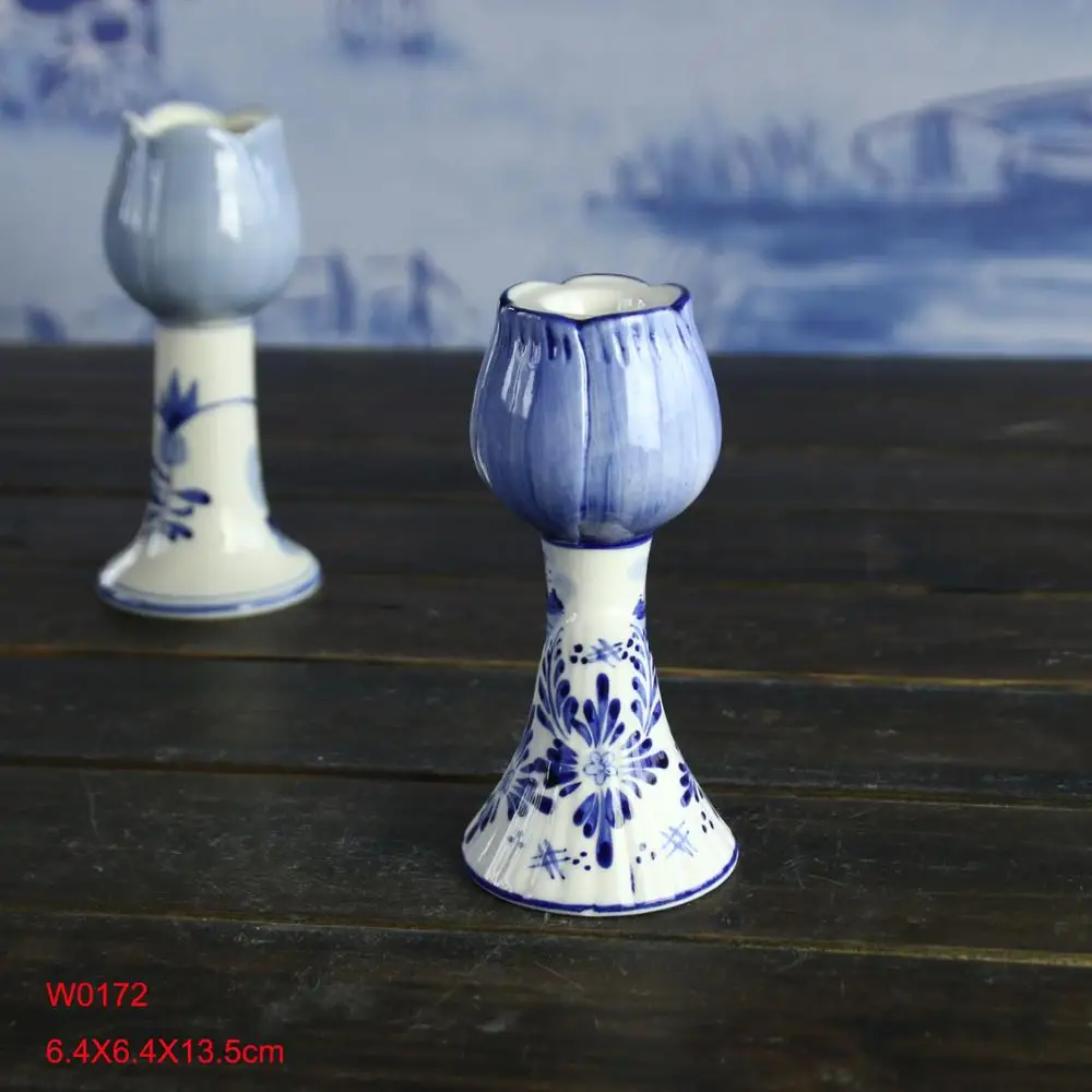 ceramic blue and white stoneware candle holder