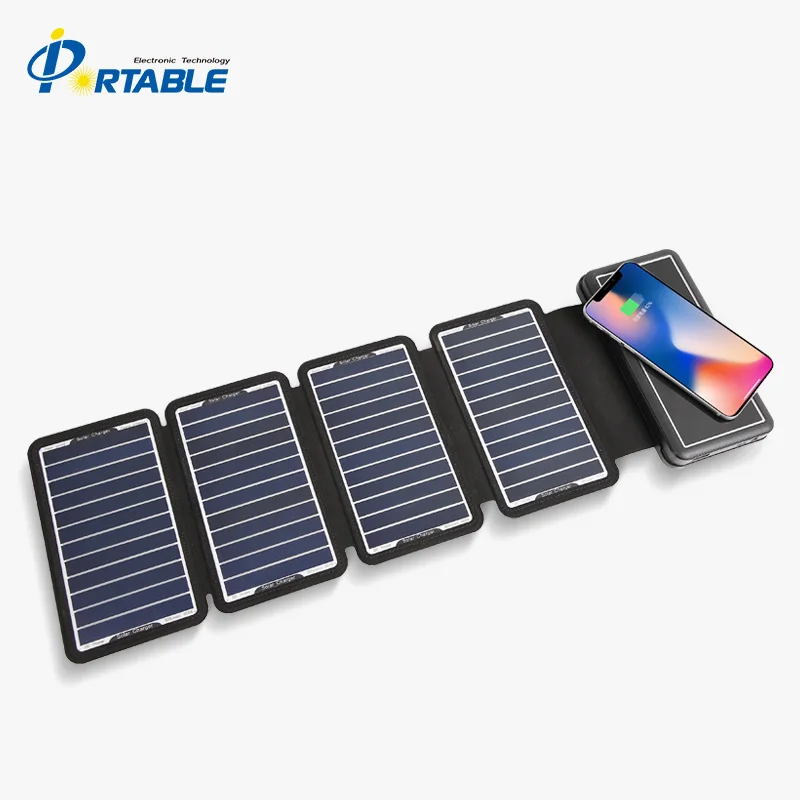 

2019 10000mah solar power bank wireless charger folding solar panel charger for cell phone, powerbank