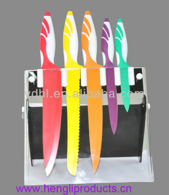 Colourful Teflon Nonstick Knife Set With Acrylic Block Buy Colourful