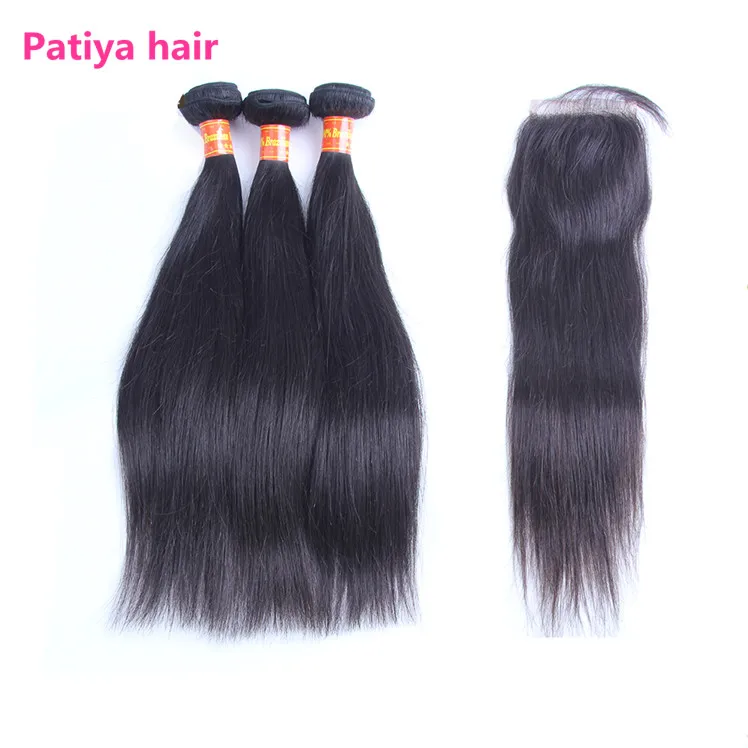 

Brazilian straight hair bundles with lace closure, dhl fedex free shipping virgin Brazilian hair, Natural black color