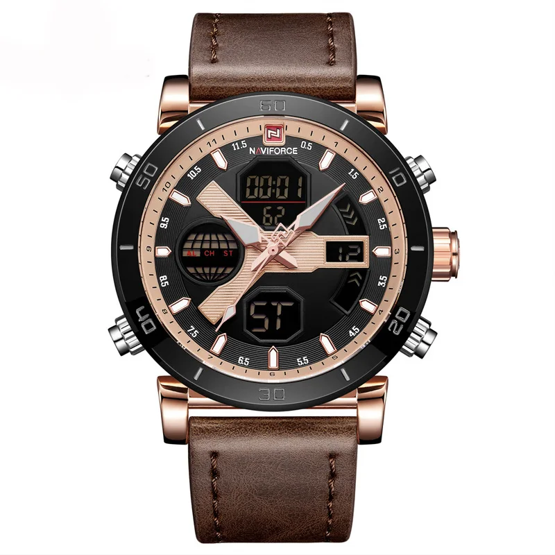 

WJ-7602 Japan Quartz And Digital Fashion Casual Brand Leather Band Waterproof Men Watch, Multicolor