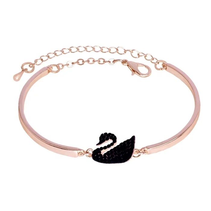 

Gold plated jewelry crystal swan charm bracelet woman, Platinum white;rose gold