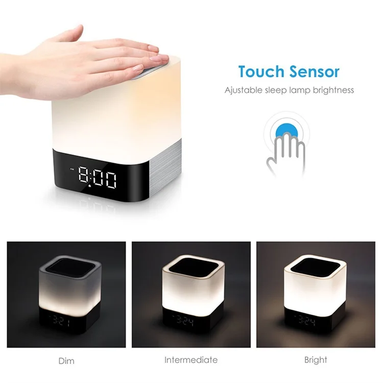 Led Alarm Clock With Night Light Wireless Speakers Touch Sensor Bedside