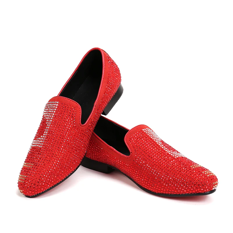 Wholesale NX005 Top Quality Men's Luxury Crystal Black Shoe Fashion  Designer Flat Stud Loafers Men Casual Red Bottom Dress Shoes From  m.