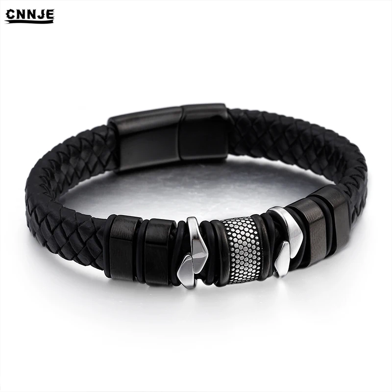 

2019 New Arrivals Wholesale Jewelry Magnetic Clasp Black Braided Leather Cuff Sport Bracelet, Gold;silver