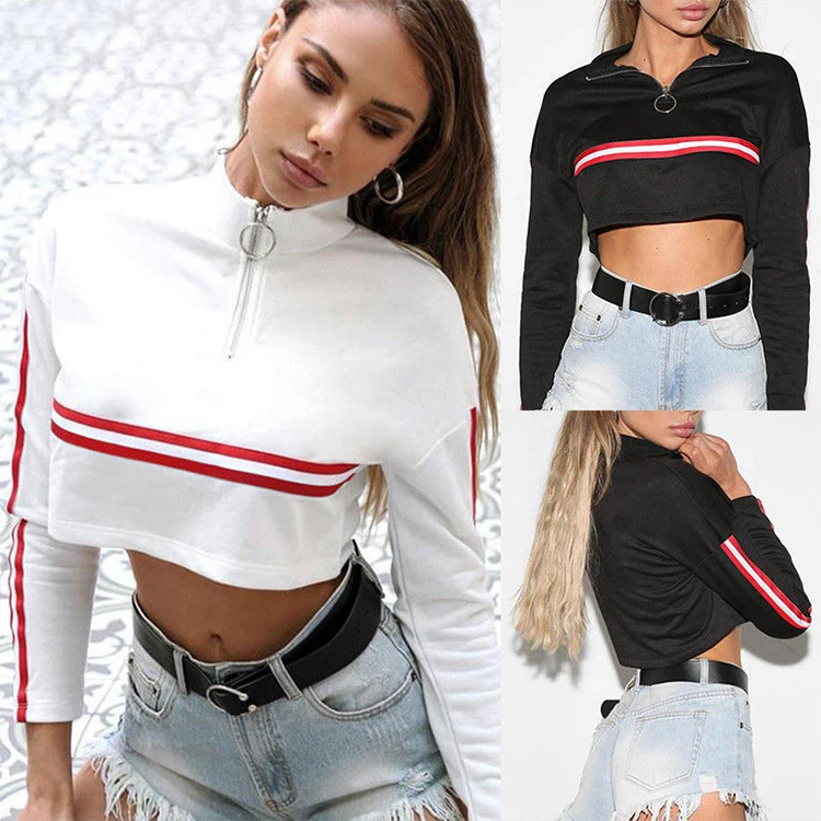 Wholesale Short Crop Top Half Zip Sweatshirt Women Buy Sweatshirt