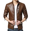 fashion pu stand collar single breasted long sleeve winter men's motor leather jacket
