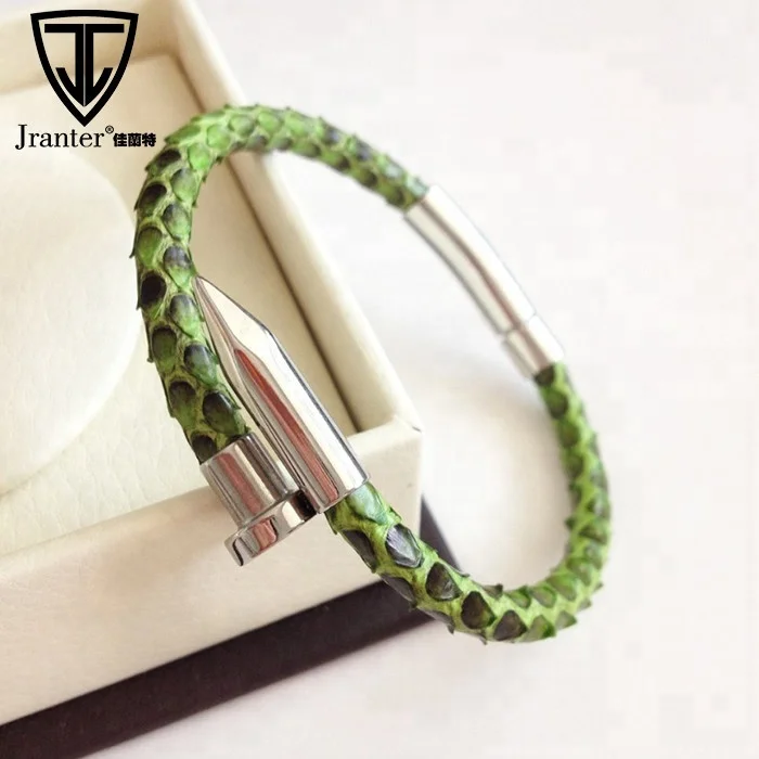 

Genuine Python Leather Screw style Stainless Steel Nail Bracelet, N/a