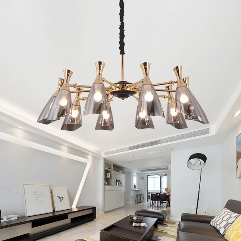 Nordic post-modern living room chandelier restaurant bedroom clothing store hotel villa high-end simple fashion glass chandelier