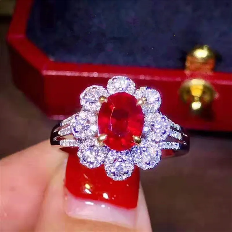 

newest ladies 18k gold jewelry engagement ring 1.59ct Mozambique natural unheated pigeon blood red ruby ring