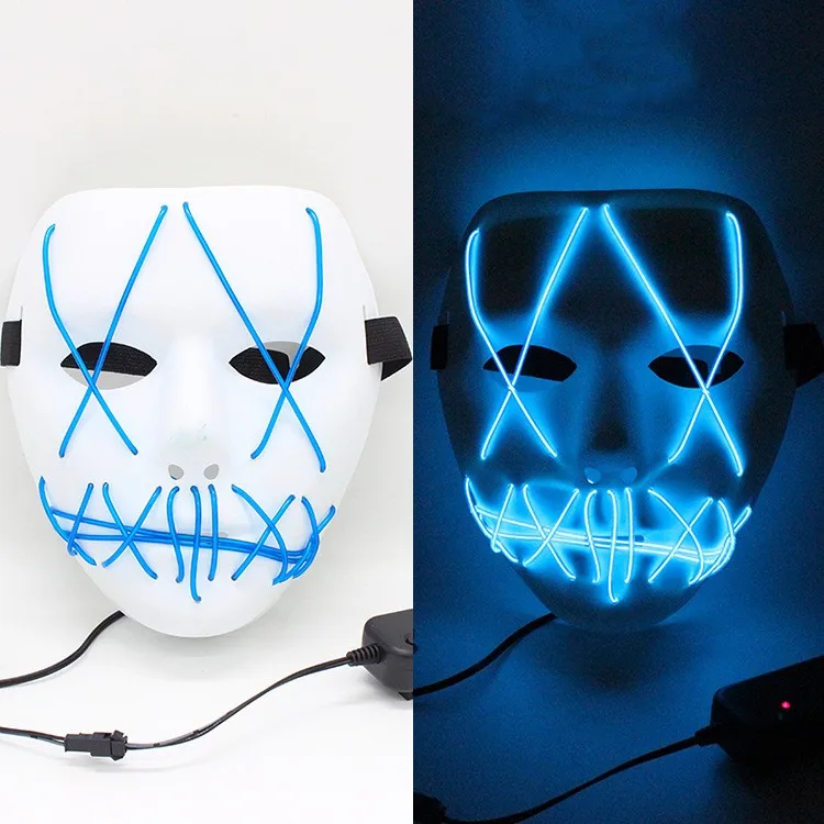 Hot Sale Halloween Party Scary Neon Led Mask Light Up Full Face Black ...