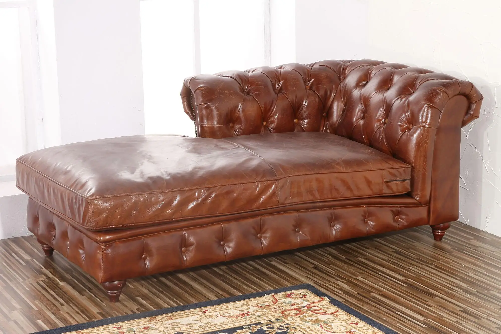 Vintage Brown Full Grain Leather 2seater Chaise Lounge Sofa Buy