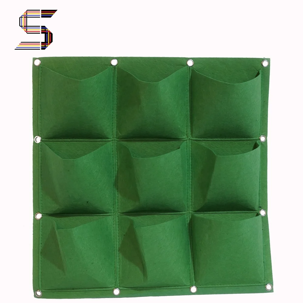 

Colorful wall hanging pockets felt fabric vertical garden grow bags, Green