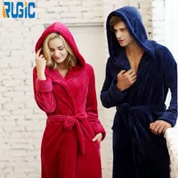 

Men Women Couple Ultra Long with Hooded Sleepwear Nightgown Flannel Bathrobe Fleece Bath Robe for Adult