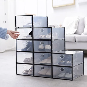 Image of Best price Japanese custom stackable sneaker slide out clear transparent pp plastic foldable storage black drop front shoe box
