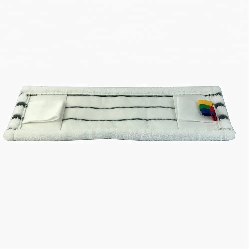 

Better sliding on rough surface Novel style creative Microfiber Woven Fabric wet cleaning Mop of pocket with stripe, White with grey scrubber yarn