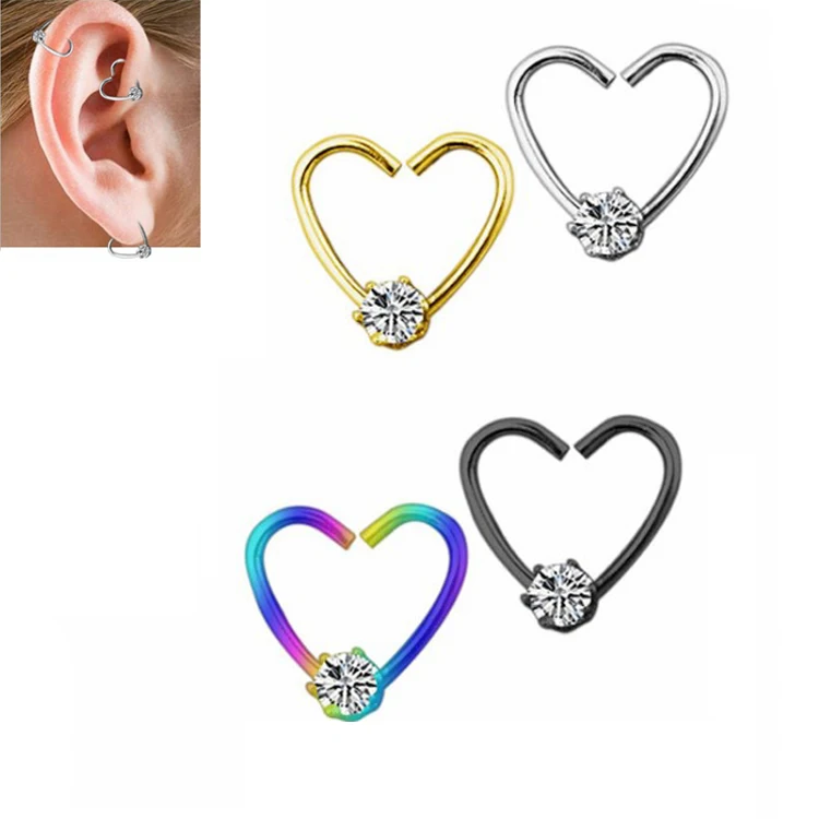 

316L Stainless steel Ear Love Heart Shaped daith piercing Jewelry with AAA cz stone