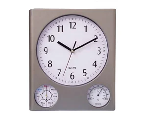Modern Square Shape Plastics Bird Sound Alarm Thermometer Hygrometer Wall Clock