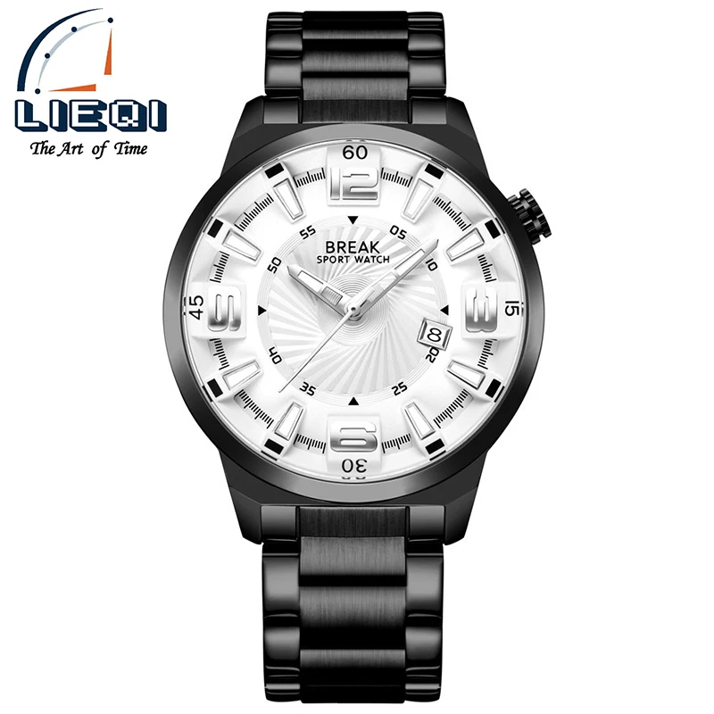 

BREAK Men Top Luxury Brand Stainless Steel Band Fashion Casual Analog Quartz Sports Wristwatches Calendar Dress Gift Watches