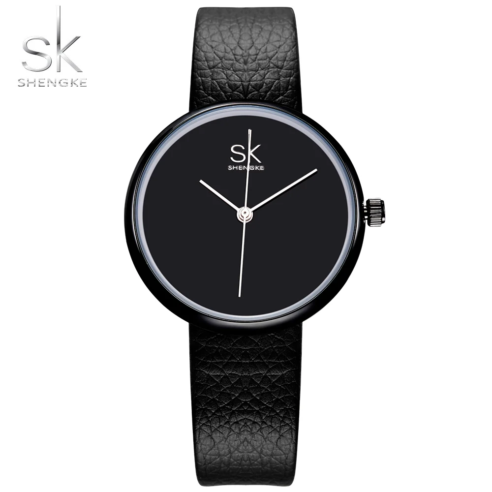 

Shengke Watches Women Quartz Clock Top Brand Watches Leather Women Watch Causal Black White Simple Wristwatch Montre Femme 2018