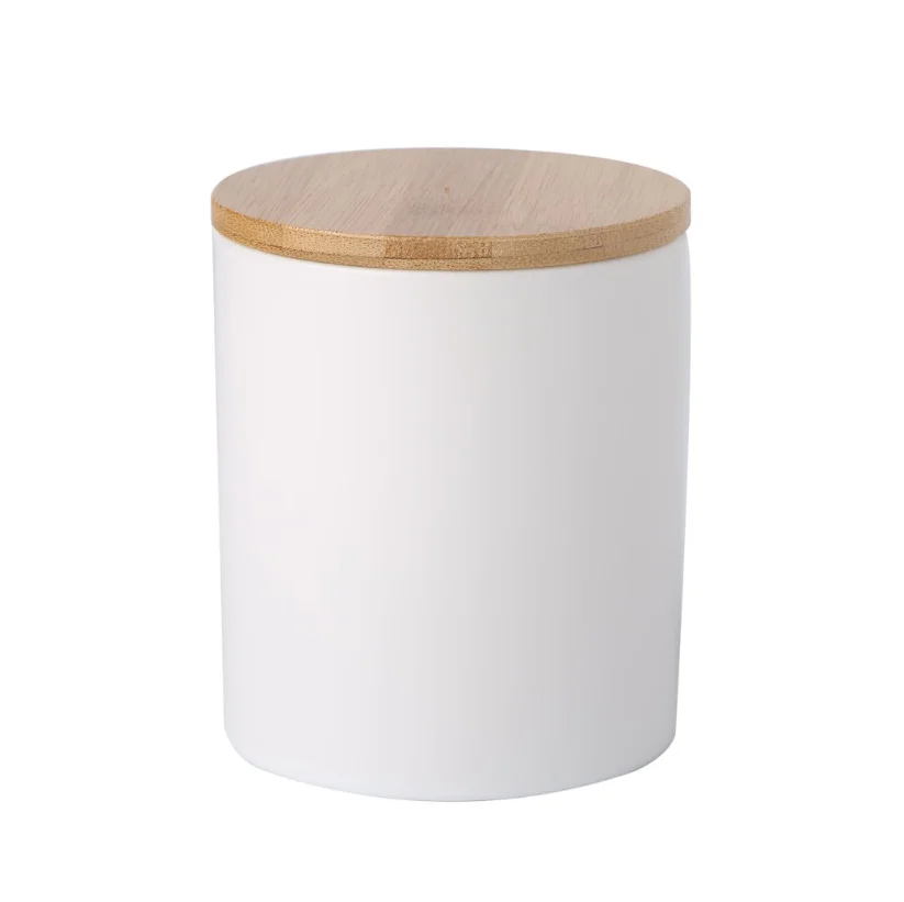 Blank wedding decoration cylinder Shape white custom ceramic candle jar with wooden lids .png